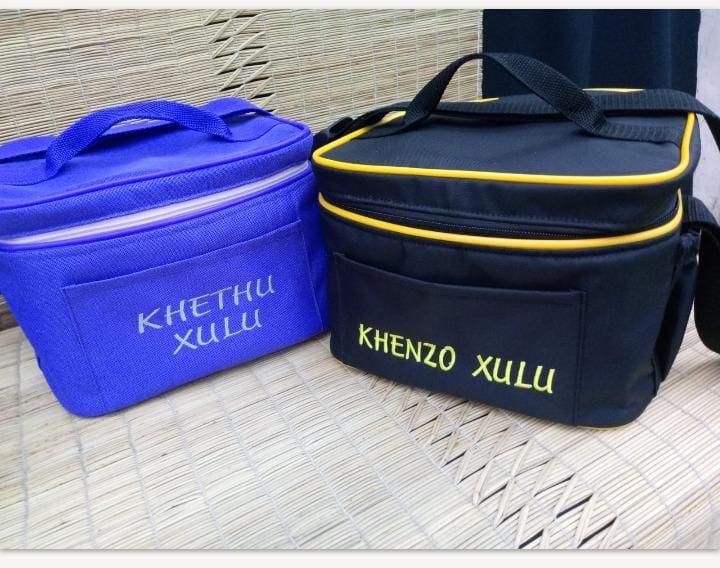 Navy and blue cooler bags with names